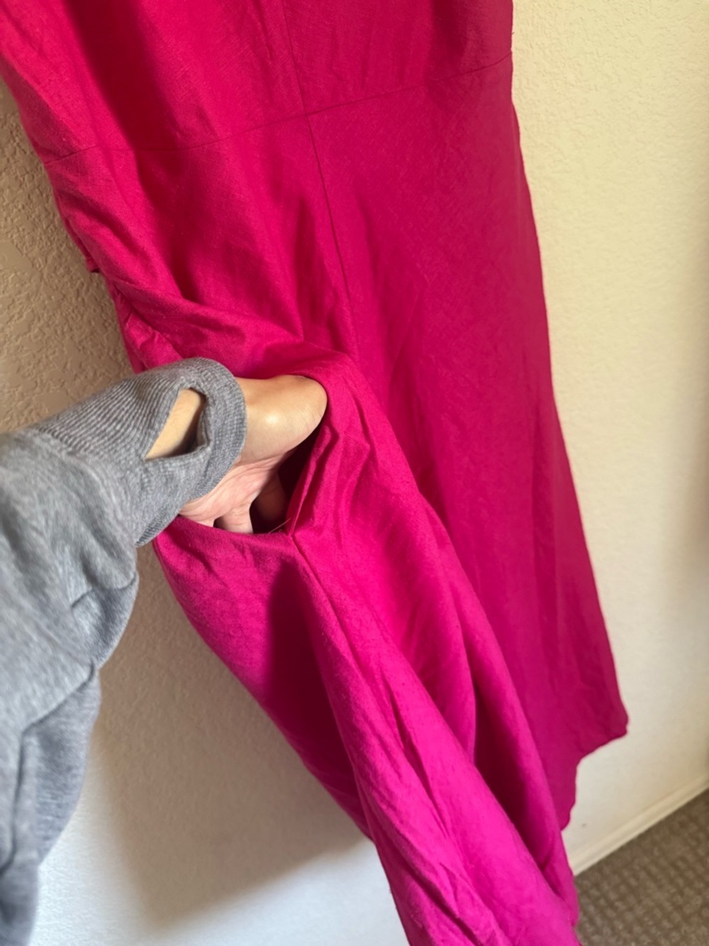 Banana Republic Pink Linen Blend Midi Dress Petite 8 NWT V Neck Cap Sleeve - Picture 3 of 10